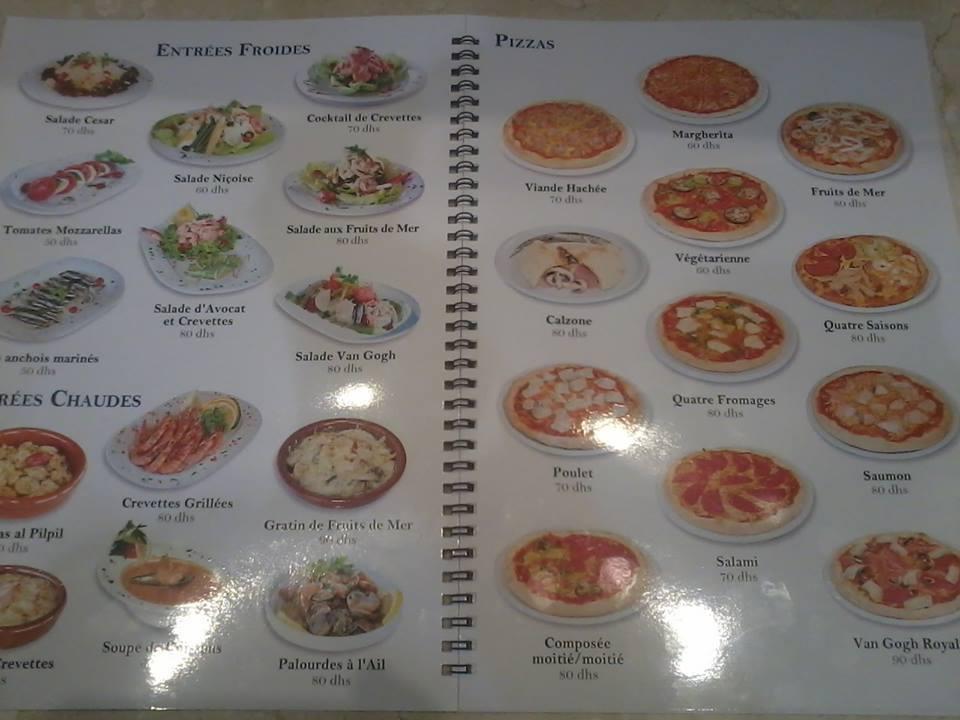 Menu at Van Gogh Parisienne café Tanger cafe, Tangier