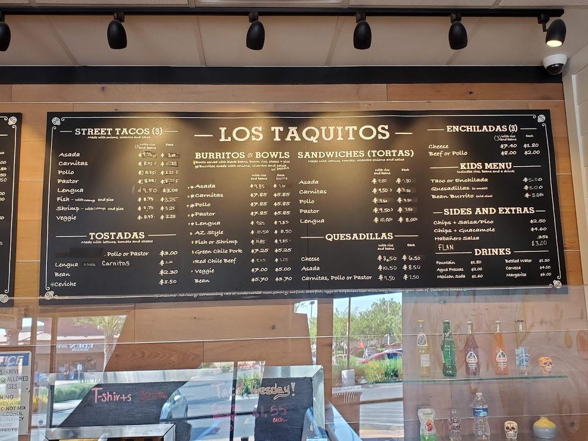 Menu at Los Taquitos restaurant, Chandler