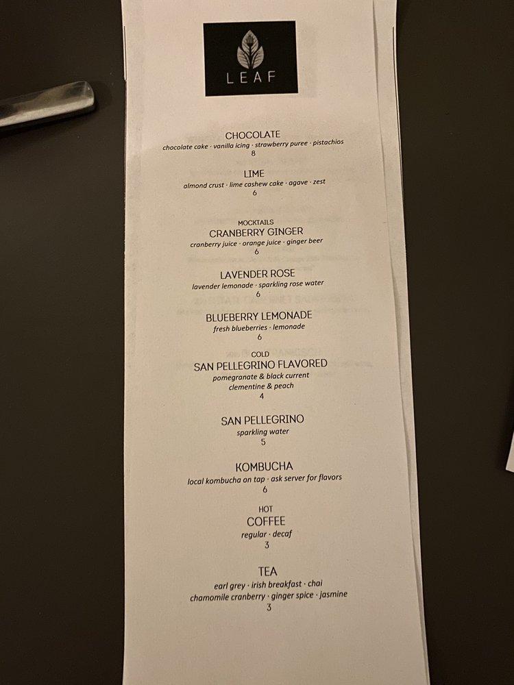 Menu at Leaf restaurant, Haddonfield