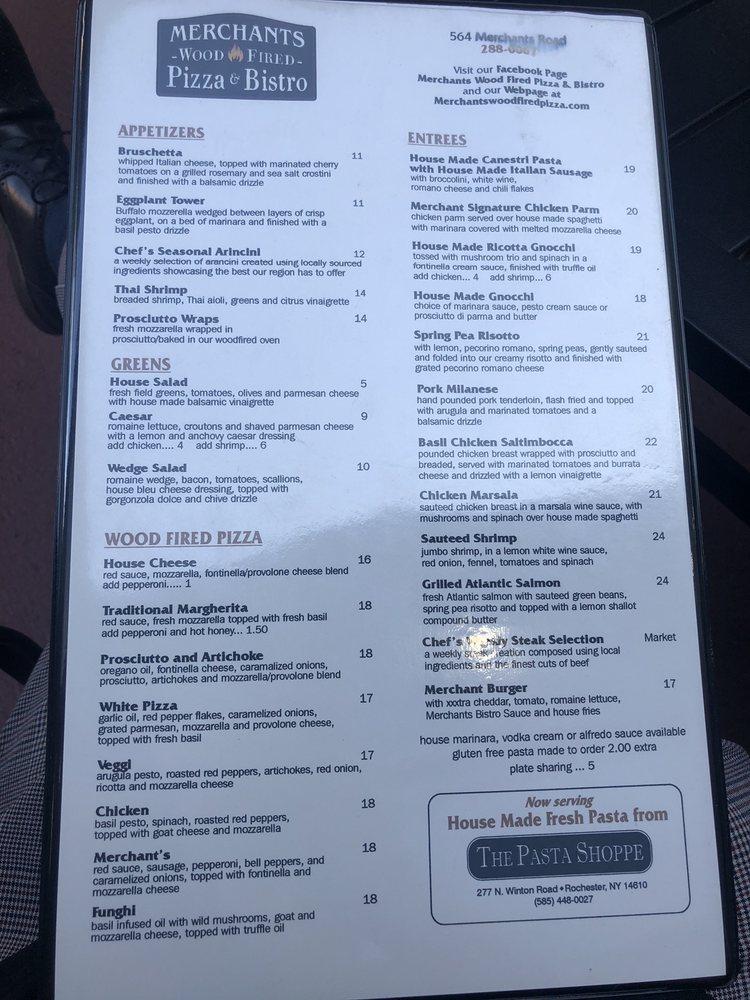 Menu at Merchants Wood Fired Pizza & Bistro pizzeria, Rochester