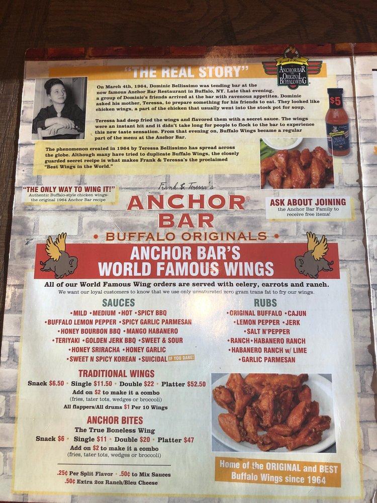 Menu at Anchor Bar, Schertz