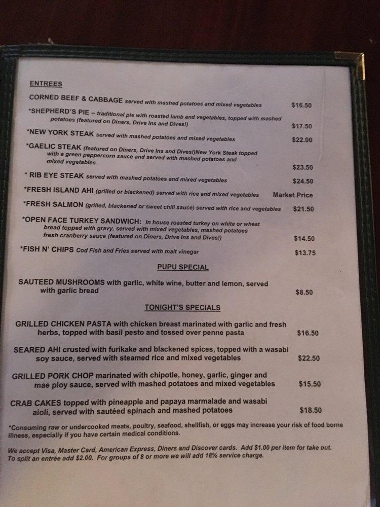Menu at Murphy's Bar & Grill, Honolulu