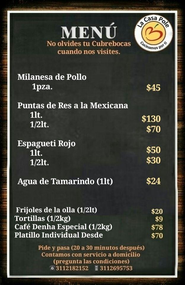 Menu at La Casa Pole restaurant, Tepic