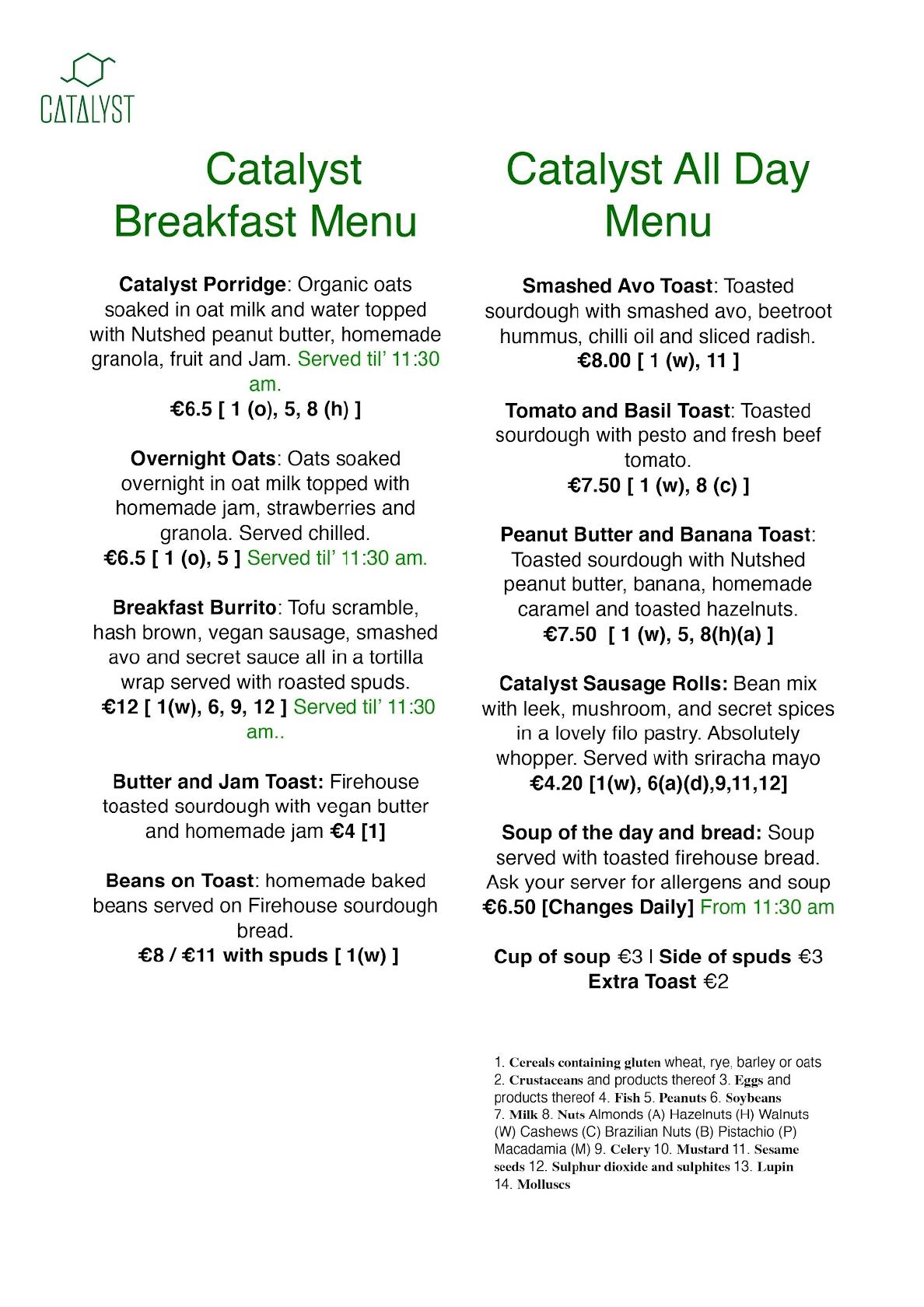 Menu at Catalyst Coffee Florence Villas cafe, Bray