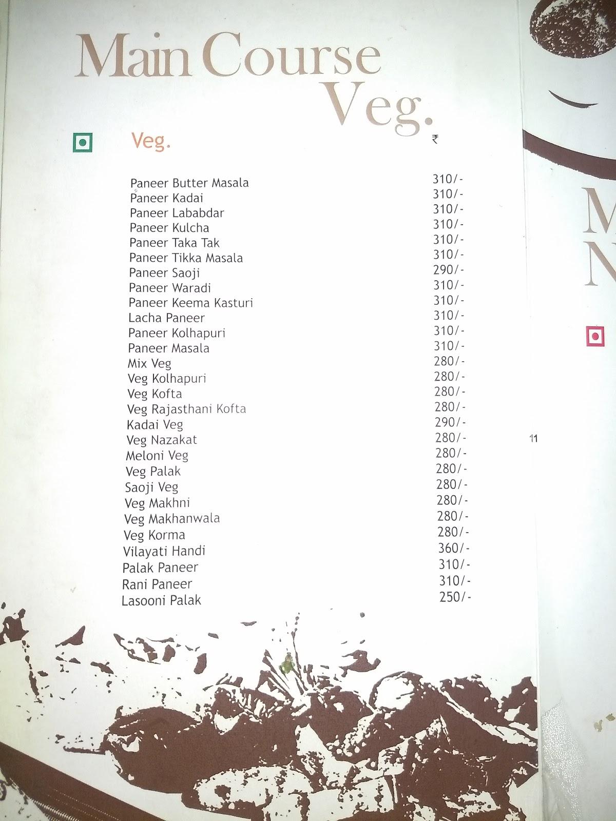 Menu at The Atmosphere Highway Hangout Nagpur