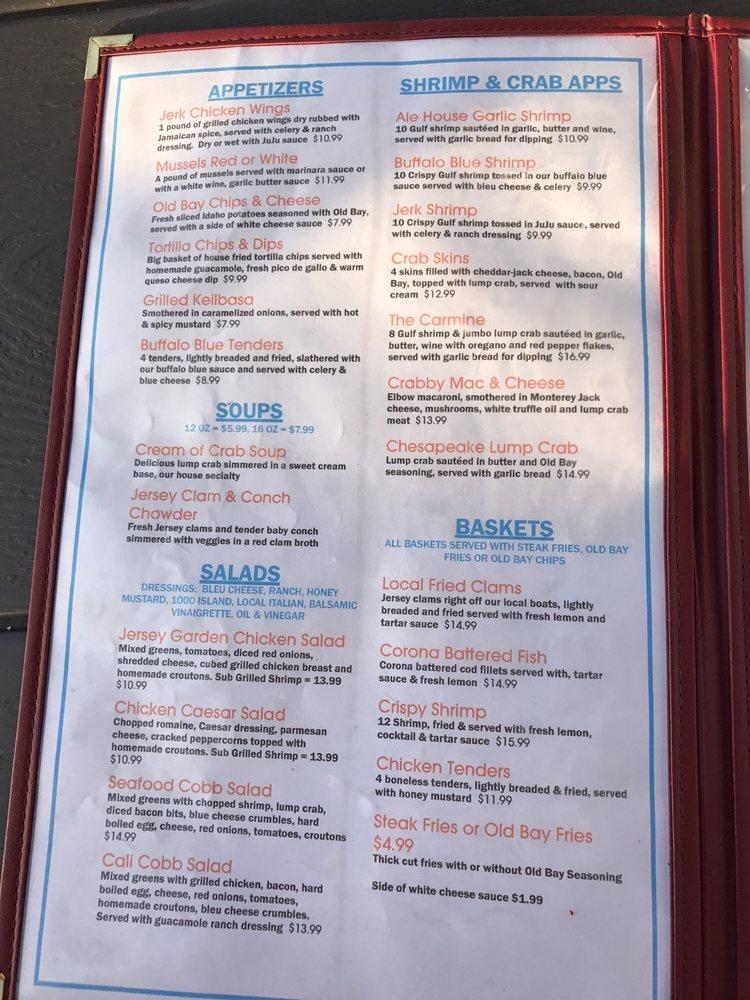 Menu at Back Bay Ale House pub & bar, Atlantic City
