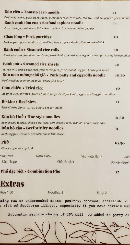 Menu at YEN Viet Kitchen restaurant, Las Vegas