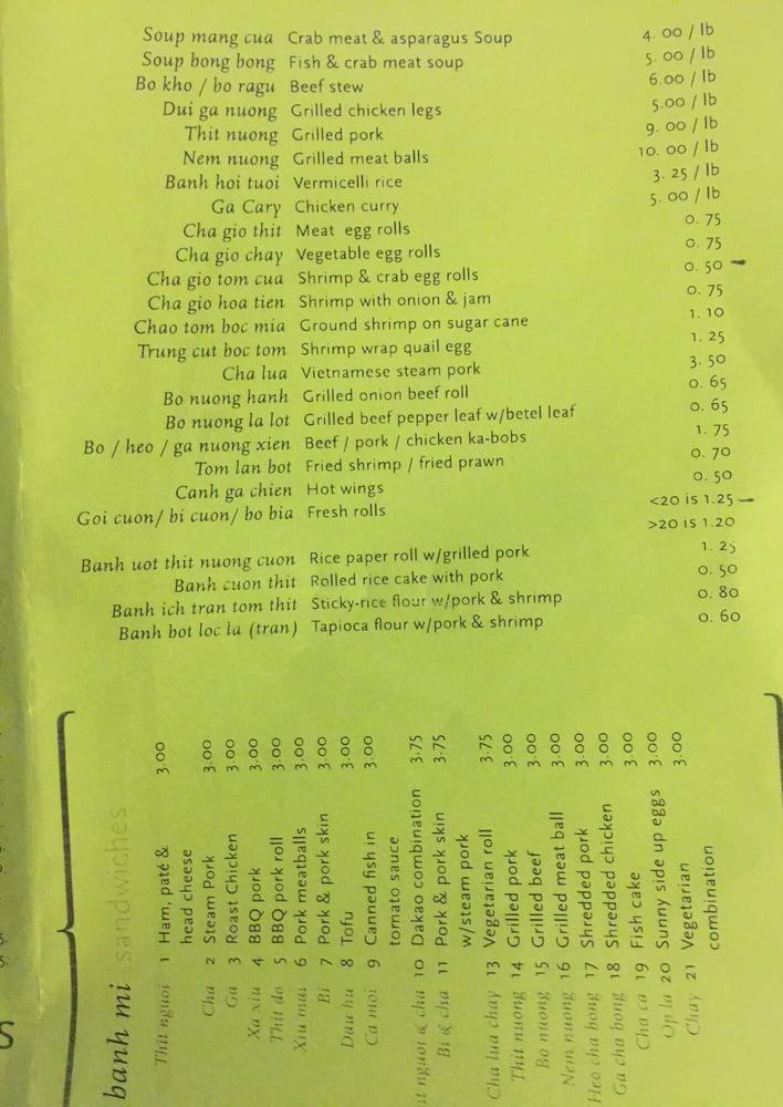 Menu at Dakao Sandwich 2 restaurant, Milpitas