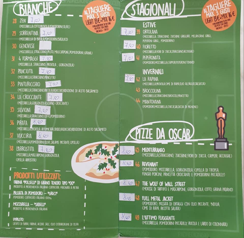 Menu da Padre Dionisio Sporting Club, La Spezia