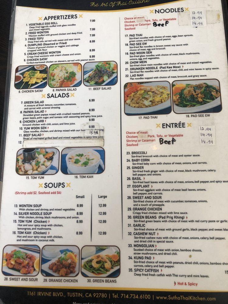 Menu at Sutha Thai Kitchen restaurant, Tustin