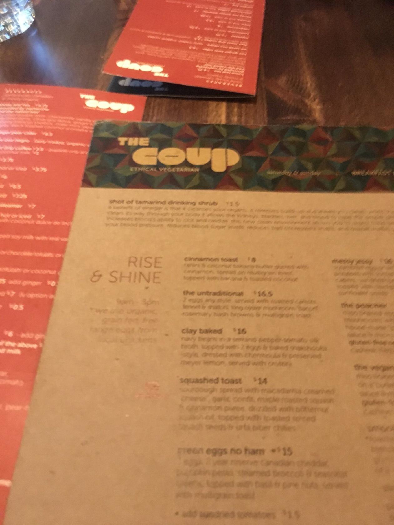 Menu at The Coup pub & bar, Calgary