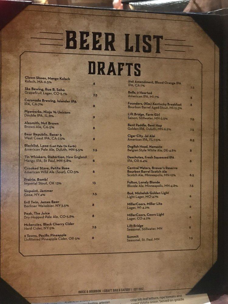 Menu At Brick & Bourbon Pub & Bar, Maple Grove