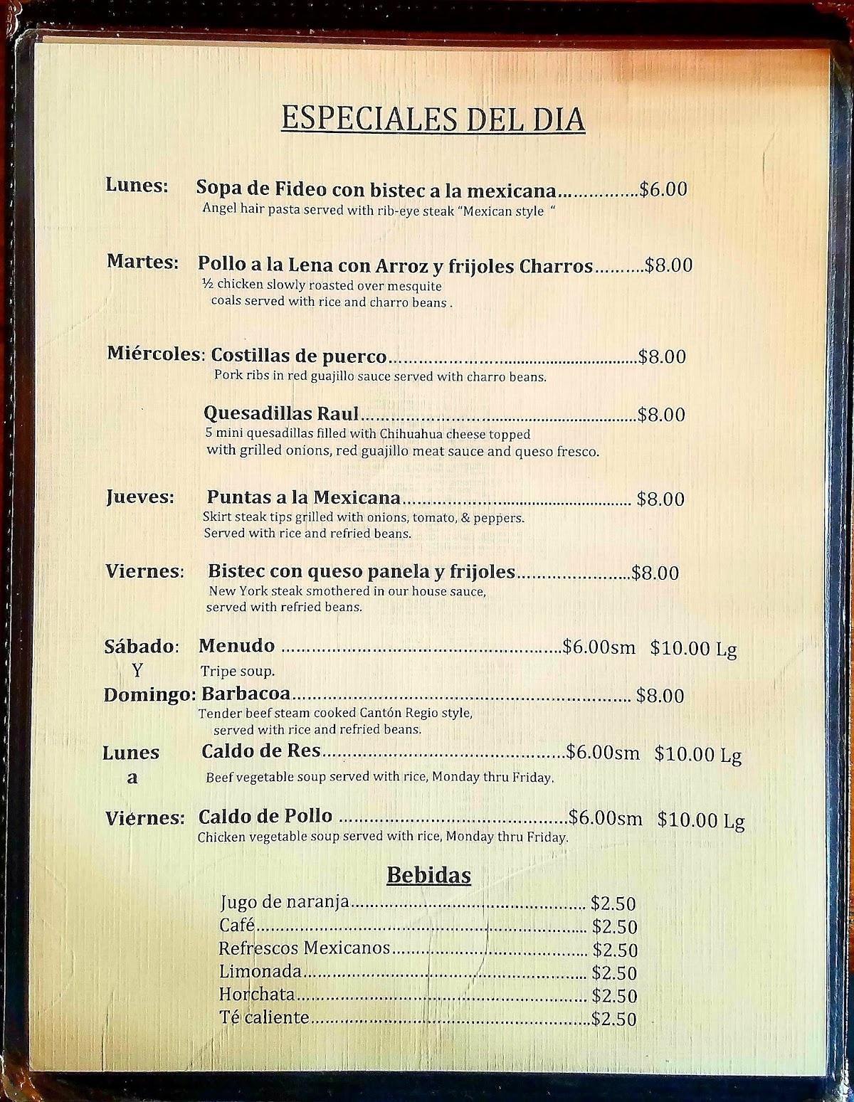 Menu at Cantón Regio steakhouse, Chicago