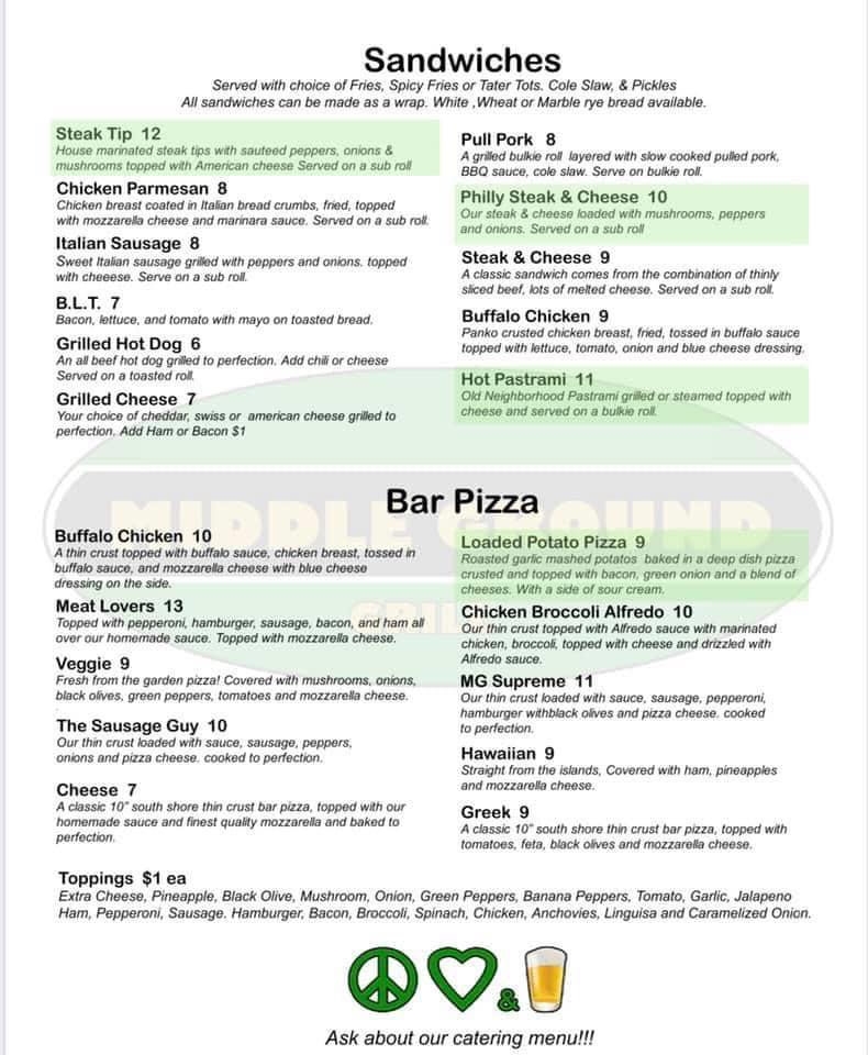 Menu at Middle Ground Grill pub & bar, Weymouth