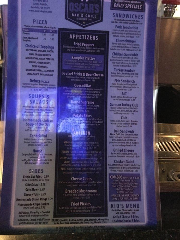Menu at Oscar's Bar & Grill, Vandalia