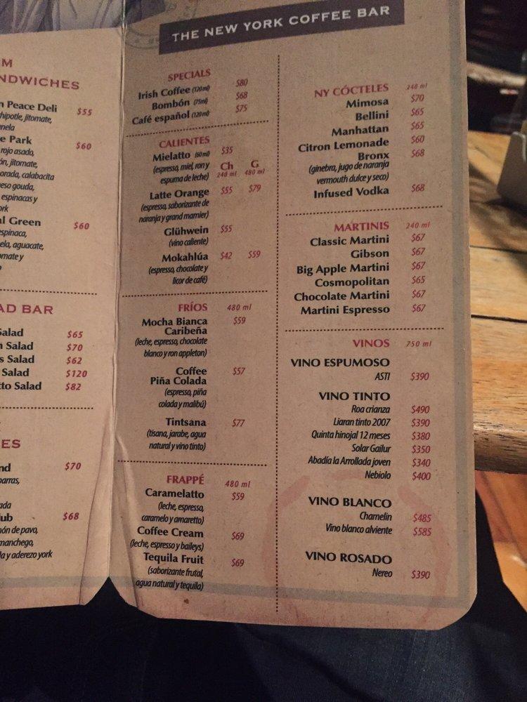 Carta del pub y bar The Coffee York, Heroica Puebla del Zaragoza, Blvrd