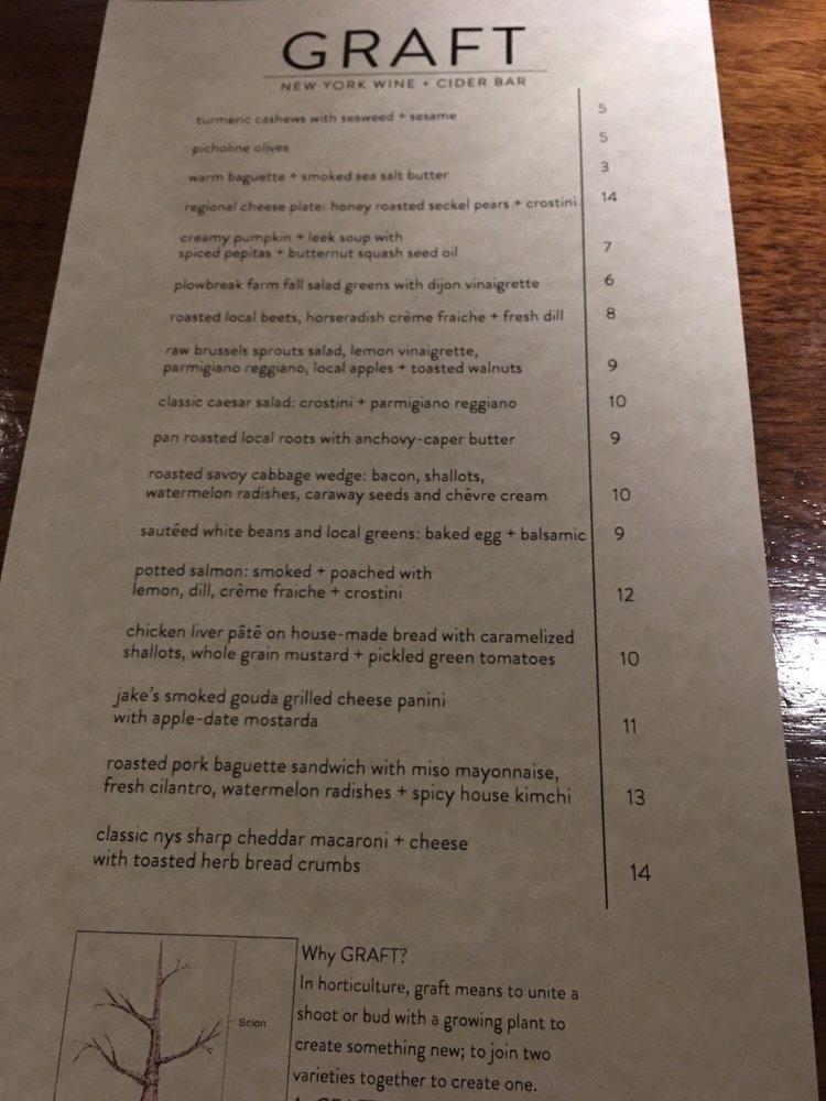 Menu at Graft Wine + Cider Bar, Watkins Glen