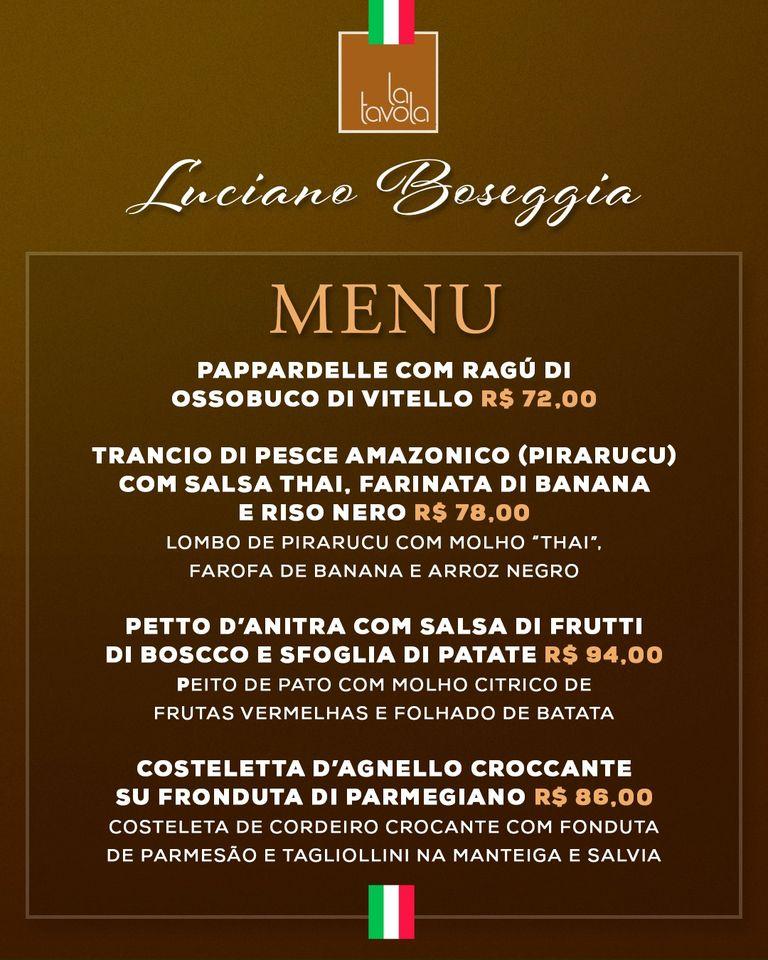 Menu em La Tavola restaurante, Aracaju