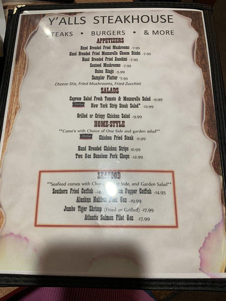 Menu at Y’alls SteakhouseAlamogordo, Alamogordo