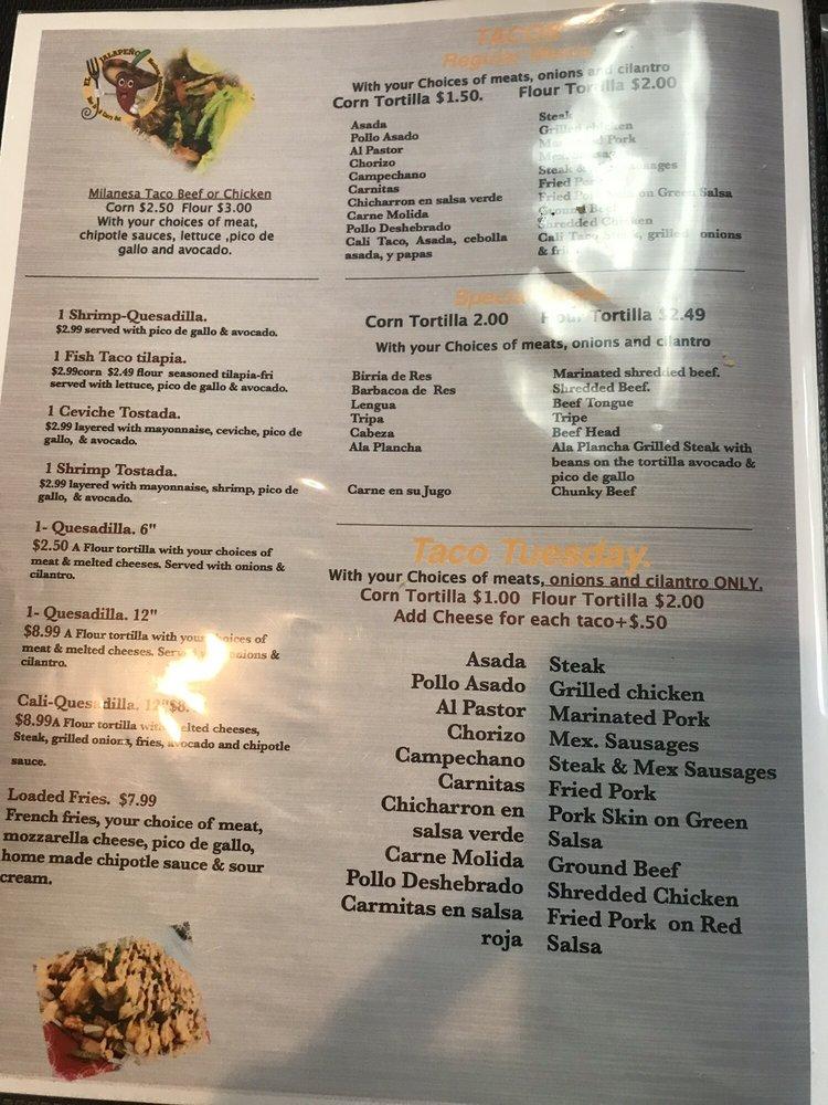 Menu at El Jalapeño Mexican Restaurant, Allen Park