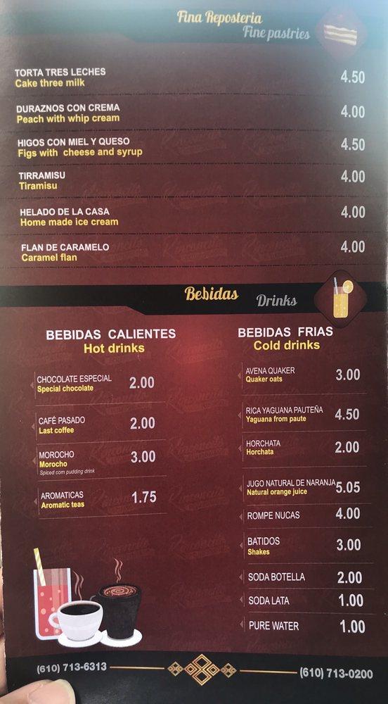 Menu at El Rinconcito Restaurant Ecuatoriano & Bakery, Upper Darby