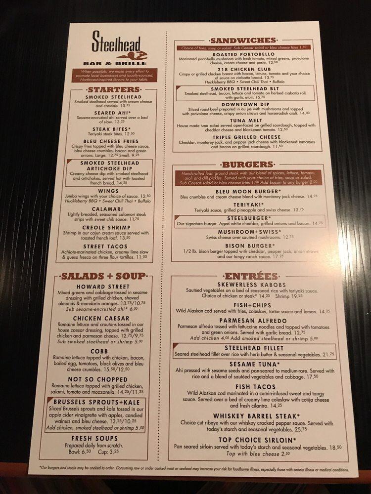 Menu at Steelhead Bar & Grille, Spokane