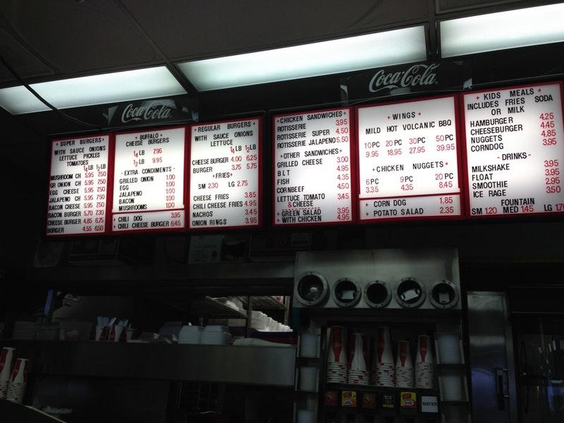 Menu at Wee B's restaurant, Anchorage, O'Malley Rd