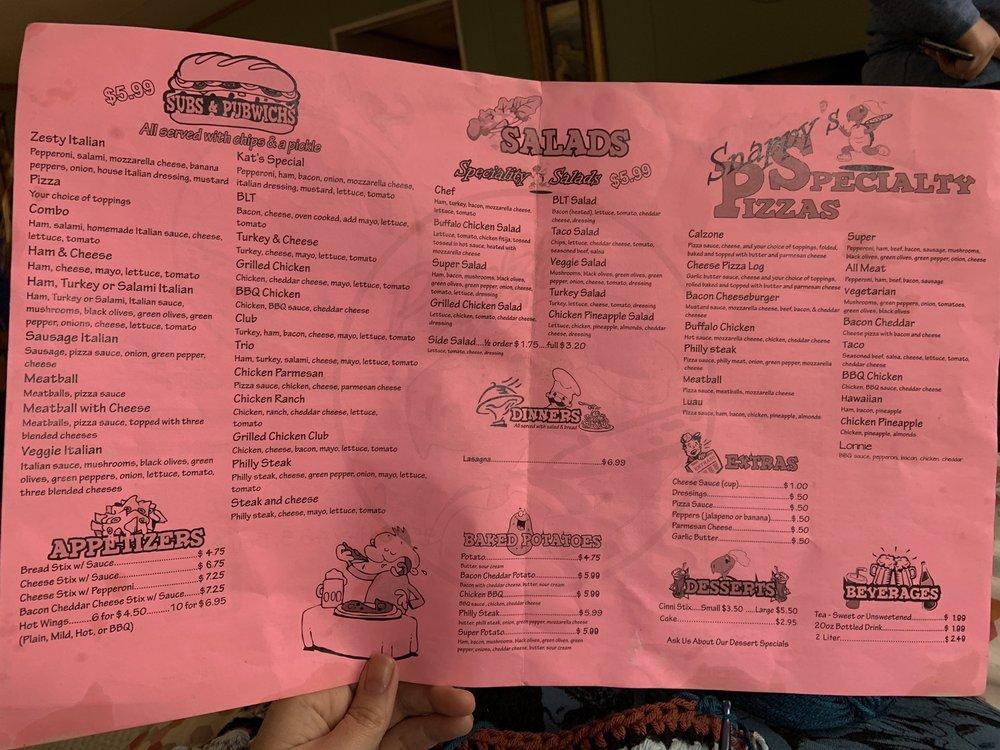 Menu at Snappys Pizza pizzeria, Bon Aqua, TN46
