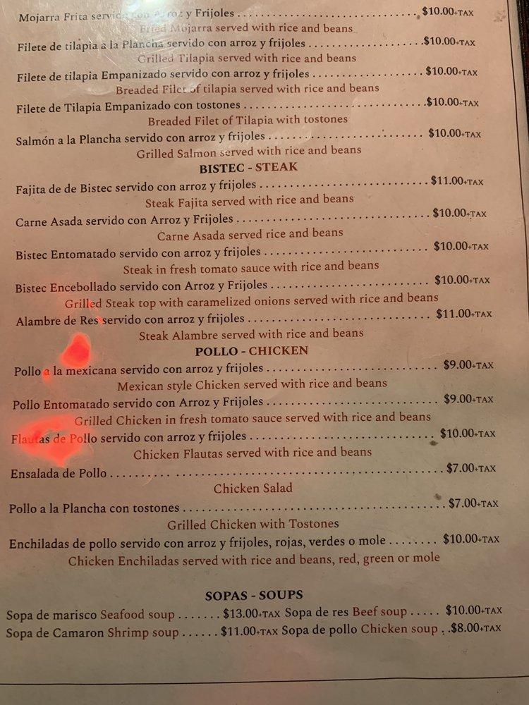 Menu at El Pastor restaurant, Haverstraw, 93 Broadway