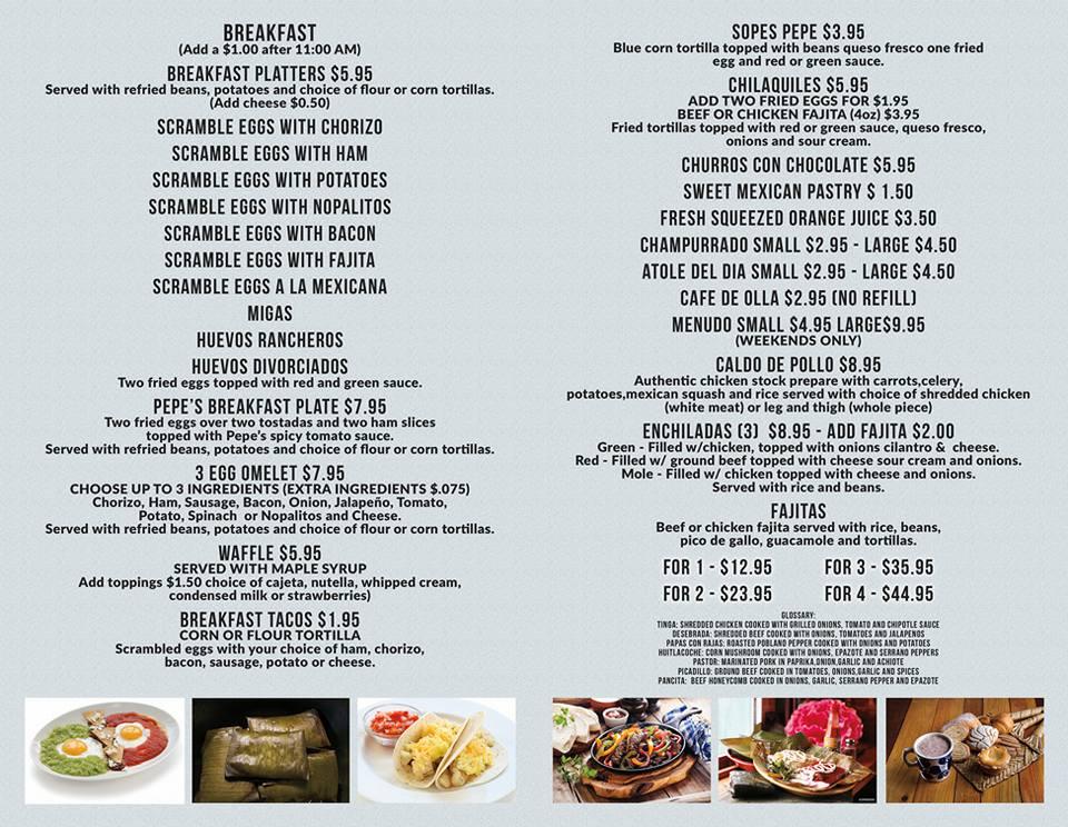 Menu at Tamales Don Pepe restaurant, Houston