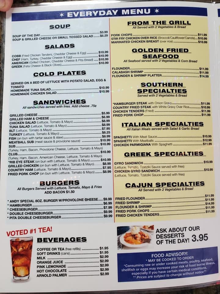 Menu at Pressley Park Restaurant, Charlotte