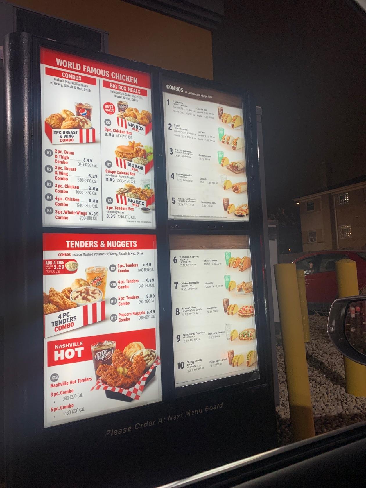 Menu at Kfc fast food, Chicago, W Irving Park Rd