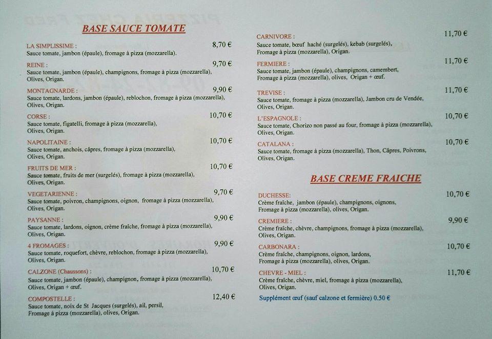 Menu at Restaurant Pizzeria Le Paddock, Signes