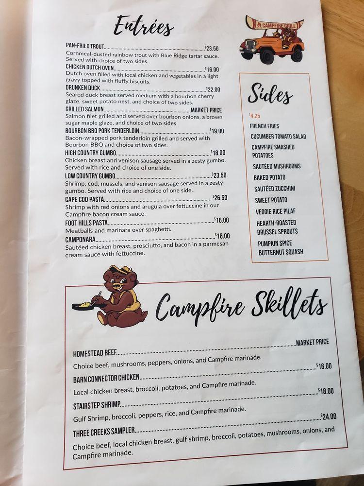 Menu at Campfire Grill restaurant, Massanutten, Delwebb Dr