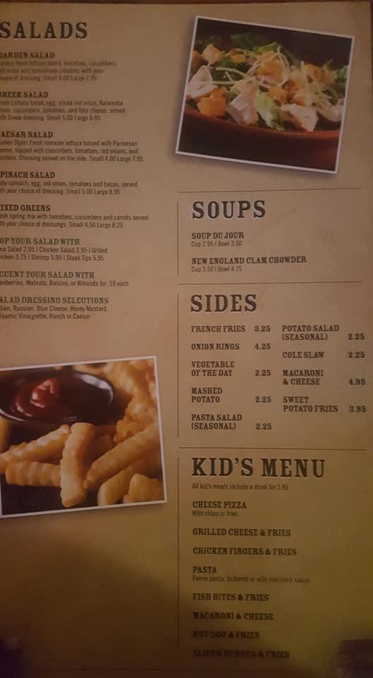 Menu at Quaker Tavern restaurant, Uxbridge, 466 Quaker Hwy 1603