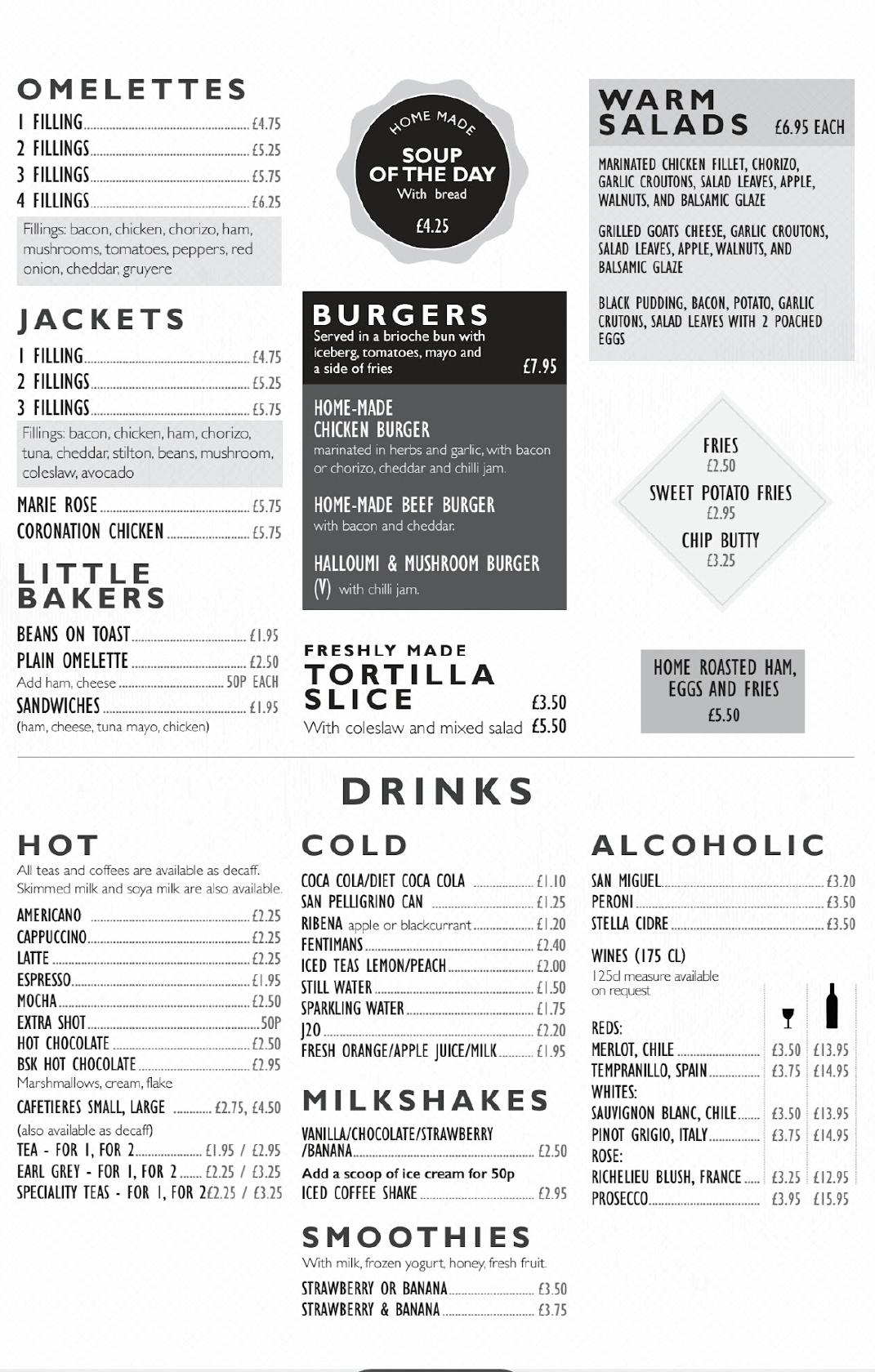 Menu at Baker Street Kitchen cafe, Middlesbrough