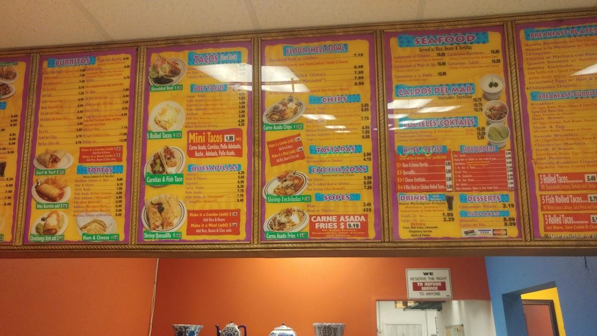 Menu at El Patron Taco Shop restaurant, San Diego, 675 Saturn Blvd