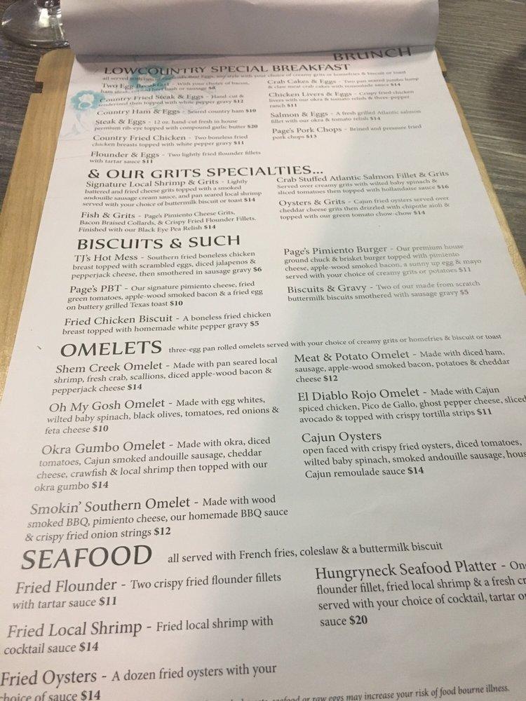Menu at Page's Okra Grill restaurant, Mount Pleasant
