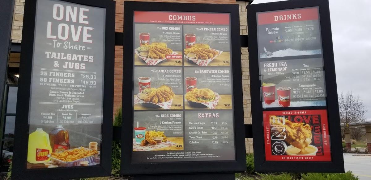 Menu at Raising Cane's Chicken Fingers restaurant, Olathe