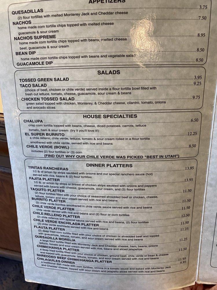Menu at Restaurant Morelia, Salt Lake City