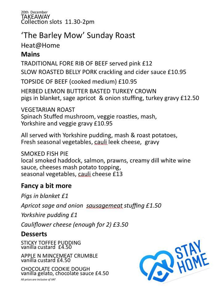 Menu at The Barley Mow, Wainfleet All Saints, Sea Ln