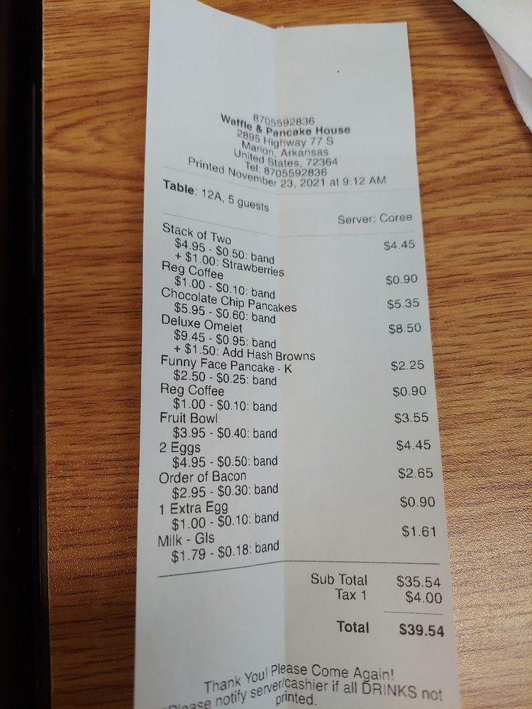 Menu at Waffle & Pancake House restaurant, Marion