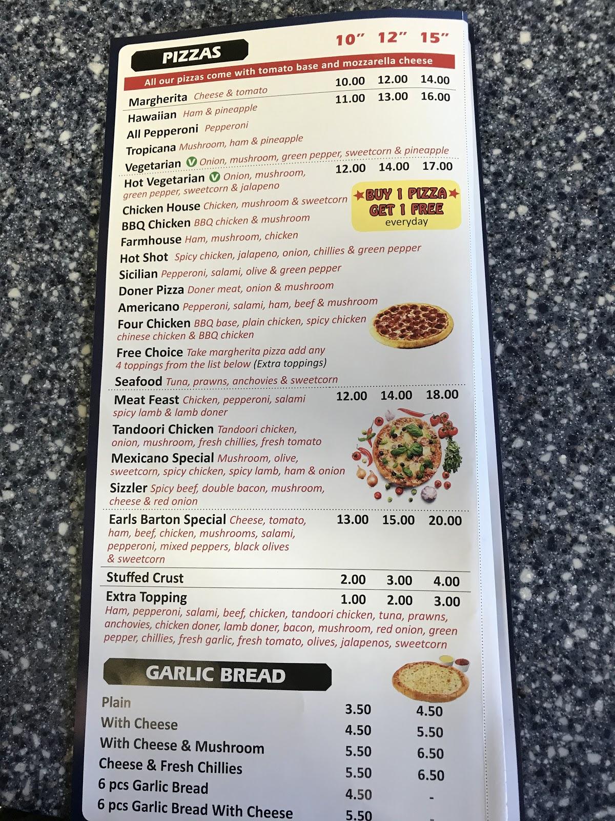 Menu at Earls Barton Pizza. Kebab/ burgers, Northampton