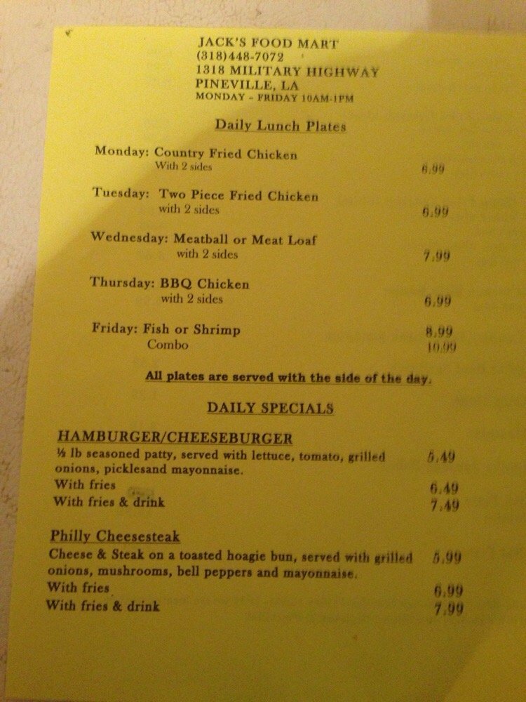 Menu at Jacks Food Mart, Pineville