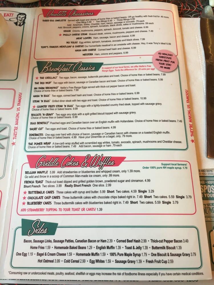 Menu at Tilt'n Diner cafe, Tilton