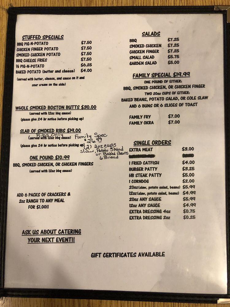 Menu at Pig-N-Out Barbeque, Hokes Bluff