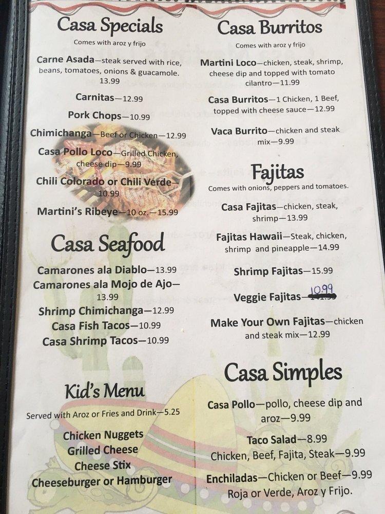 Menu at Casa Martini restaurant, Dry Ridge