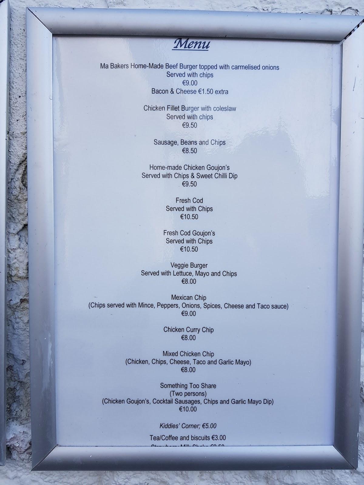 Menu at Ma Bakers Carlingford pub & bar, Carlingford, Market St