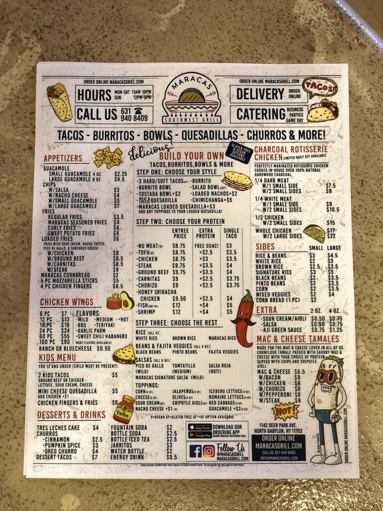 Menu at Maracas Southwest Grill restaurant, North Babylon, Deer Park Ave
