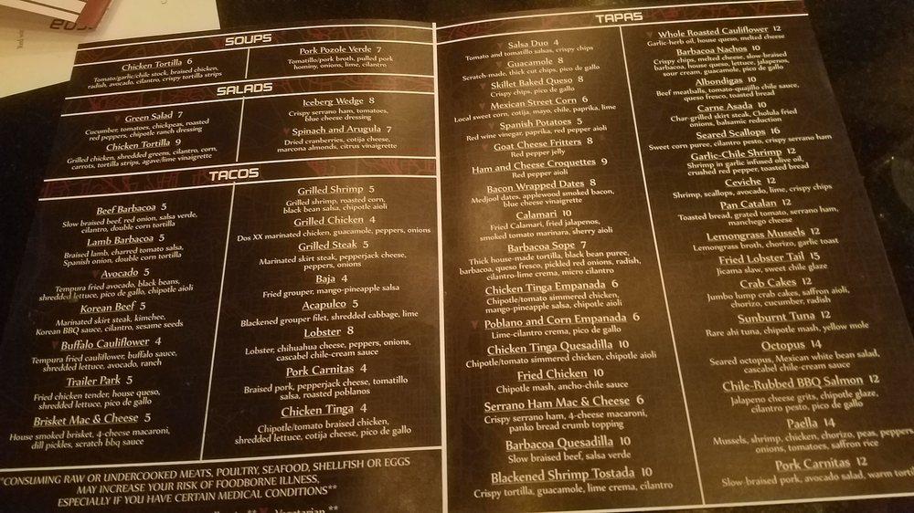 Menu at Bar.bacoa, Atlanta
